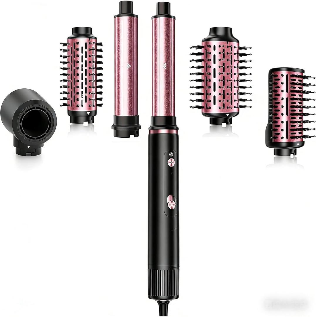 SKIMI 110,000 RPM Brushless Motor Hair Dryer Brush - 5 Multi-Styler for Fast Drying, Curling, Volumizing & Straightening | High-Speed Hot Air Brush for All Hair Types (Black & Blush Red)