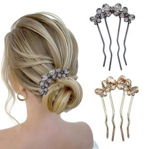 Sparkly Glitter Floral Hair Combs Alloy Rhinestone Side Hair Combs Crystal Flower Hair Clips for Women Long Thick Hair Holder Accessories Silver,Gold