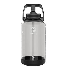 Takeya Tritan Motivational Water Bottle with Flip Straw Lid - Durable, BPA-Free - With Time Marker - Leakproof & Bumper - 64 oz, Stormy Black