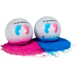Gender Reveal Exploding Golf Balls Set for Gender Reveal Parties - ONE Wooden Tee, ONE Pink and ONE Blue Powder Filled Exploding Gender Reveal Golf Ball Included in Each Set