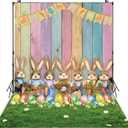 6x8FT Easter Backdrop Colorful Wood Backdrop for Photography Rabbit Eggs Grass Spring Background Banner Easter Party Decoration Kids Birthday Baby Shower Photo Booth Props (6X8FT)