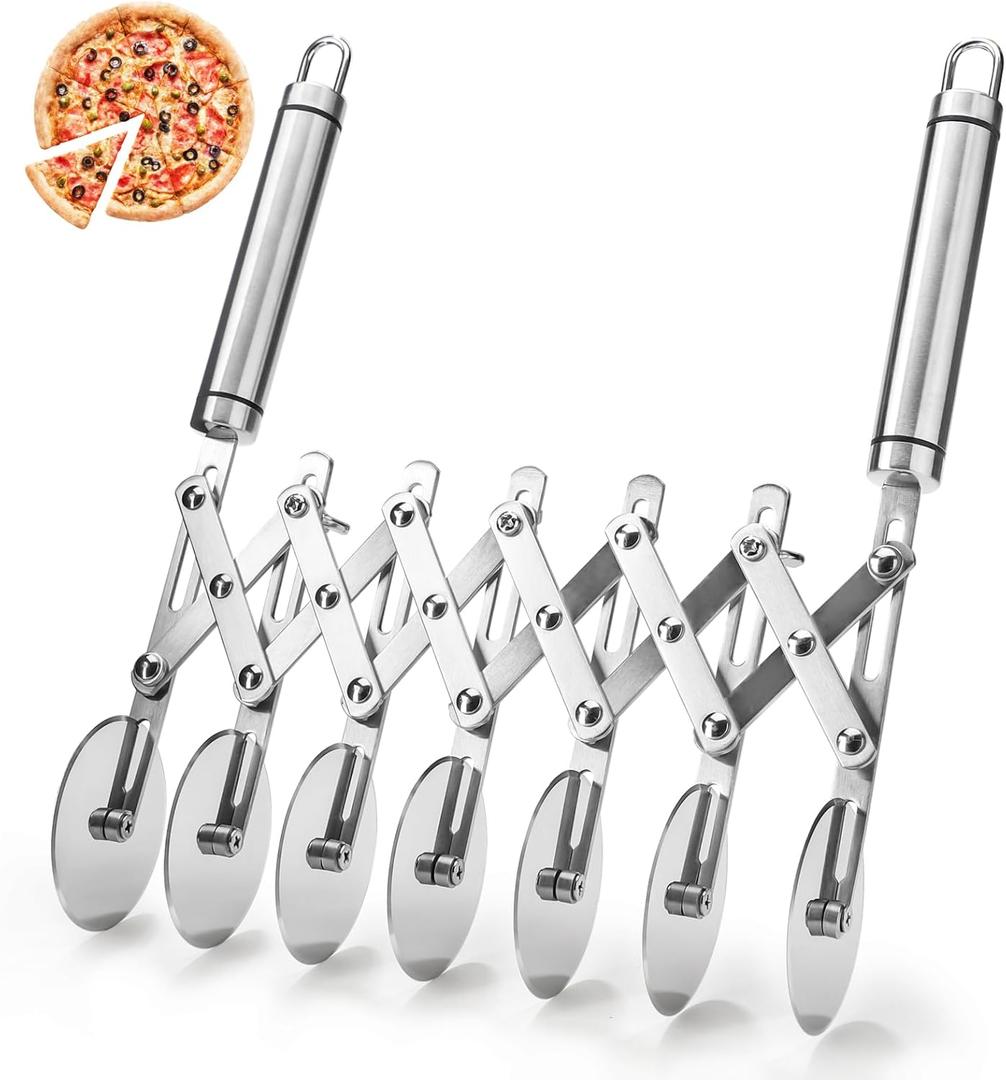7 Wheel Pastry Cutter,Stainless Steel Pizza Slicer, Expandable Pizza Slicer Multi-Round Pastry Knife Baking Cutter Roller Cookie Dough Cutter Divider (large)