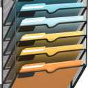 SUPEASY 6 Tier Wall File Organizer, Hanging Wall Mounted Mail Organizer with Label Slots, Metal Mesh File Holder Magazine Rack for Office, Home, School or Classroom, Black