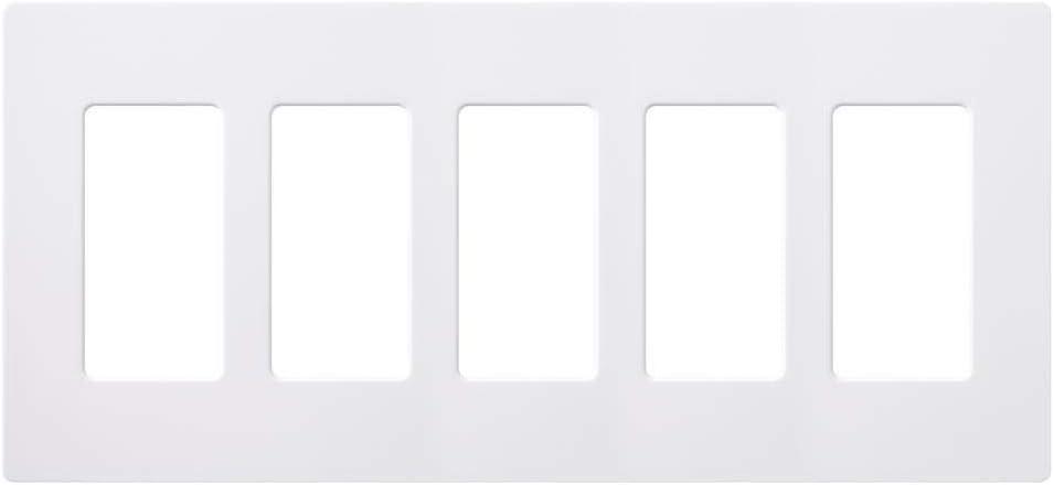 Lutron Claro 5-Gang Screwless White Light Switch Cover Plate, Decorative Rocker Switch Plate & Outlet Cover, Gloss, CW-5-WH
