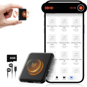 Voice Activated Recorder 64GB - Double-Sided Magnetic with AI Noise Reduction, Holds 6000 Hours of Audio, 75H Battery, Digital Voice Recorder for Meetings, Lectures and Interviews