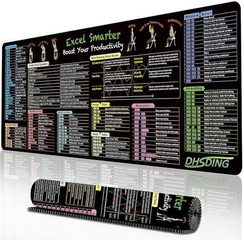 Excel Cheat Sheet Desk Pad, Large Mouse Pad with Excel Shortcuts Formulas, Computer Desk Mat for Keyboard and Mouse, Non-Slip & Waterproof Big Gaming Office PC Mousepad (31.5 x 11.8 Inch) Pack 2