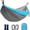 Double Camping Hammock - 106 * 55in Basic Nylon | 660lbs Load Capacity, Blue & Gray | Breathable Quick-Drying | Includes Camping Gear Accessories | for Outdoor, Indoor & Garden