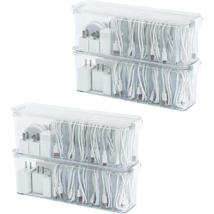 Yesesion 4 Pack Clear Cable Storage Box for Desk Drawer, Plastic Cord Organizer with Lid for Wire Ties, Electronics Accessories, Phone Charger, Art Crafts, Pencils, Marker Pen, Crayons Holder