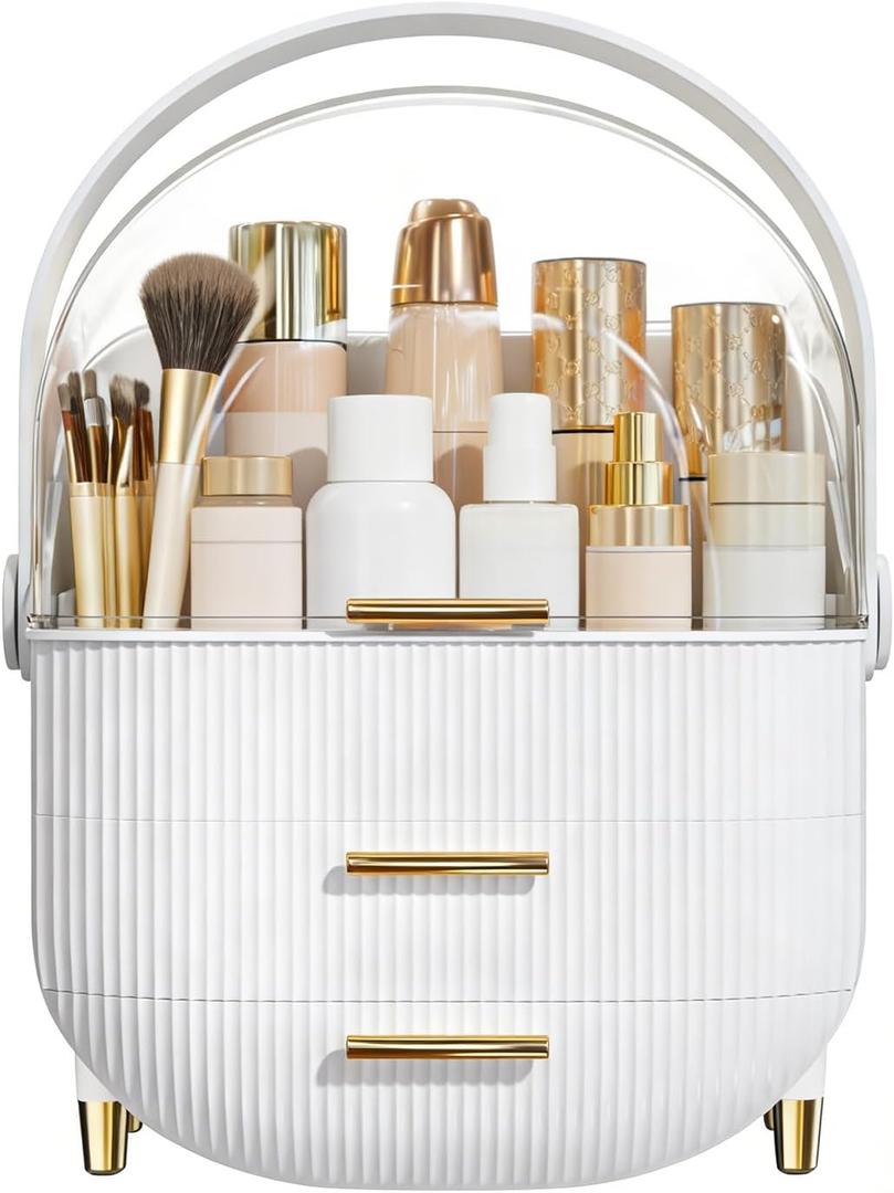 Makeup Organizer Skincare Organizers - Cosmetic Display Cases with Transparent Cover, SkinCare Organizers for Bathroom Countertop, Bedroom Vanity Desk, Lipstick Organizer, White