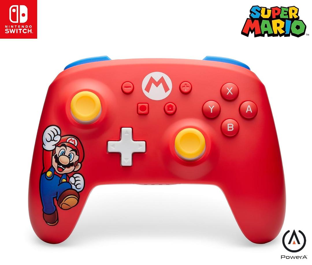 PowerA Wireless Controller for Nintendo Switch - Mario Joy, Switch Lite/Switch-OLED Model, Nintendo Switch 2, AA Battery Powered (Battery Included), Bluetooth, Motion Controls, Officially Licensed