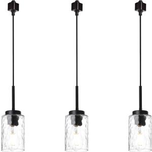 BONLICHT Modern Track Light Pendant 3 Pack Ceiling Spot Lighting Black Ceiling Hanging Light Fixtures with Hammered Glass Shades,Kitchen Island Track Lighting Pendant for Kitchen Pool Table
