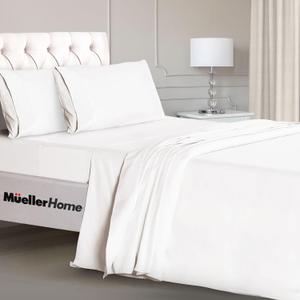 Mueller Luxury 4 Piece Twin XL Sheet Sets - Ultra-Soft 1800 Series, Cooling & Breathable Twin XL Bed Sheets, Hotel Quality Bedding, Deep Pocket up to 16" - Hypoallergenic, Wrinkle-Resistant, White