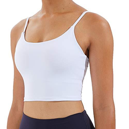 Meslong Women's Strappy Stretch Sports Bra Longline Yoga Tank Top Fitness Bra Workout Camisole Crop Tops for Teen Girl (White,Large)