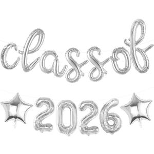 2 x Silver Class of 2026 Balloons Graduation Foil Balloons for Class of 2026 Graduations Decorations