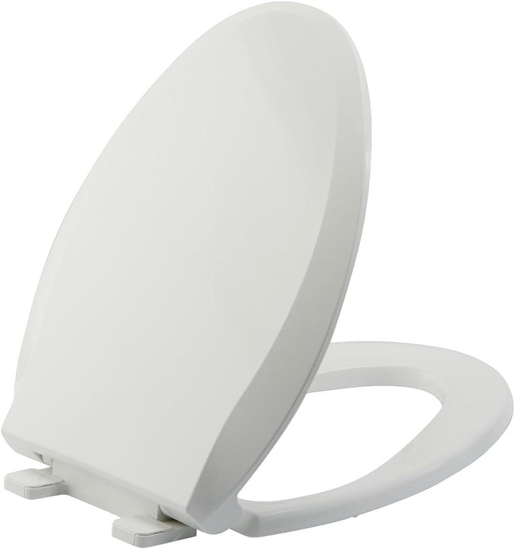 JINGZE Elongated Toilet Seat Slow Close, Quiet Toilet Seat Cover with Never Loosen Durable Toilet Seat Lid Easy to Install & Clean, Polypropylene (PP), White (Elongated 18.5")
