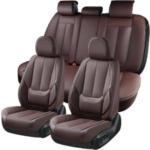 Coverado Car Seat Covers Full Set, Seat Covers for Cars, Car Seat Covers Front Seats and Back, Brown Car Seat Protector Waterproof, Nappa Leather Car Seat Cushion Fit for Most Cars