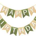 Brown Green Happy Birthday Banner Theme Party Supplies Handmade Pre - Strung Garland Decorations Birthday Tropical Signs Nursery Hanging Decor 13pcs