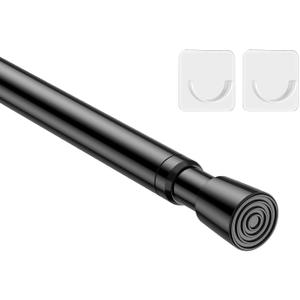 MEXAU 1Pack Spring Tension Curtain Rod 26-39 inch Black Adjustable Spring Rod Extendable Tension Rod For Kitchen, Bathroom, Window, Bookshelf, Closet