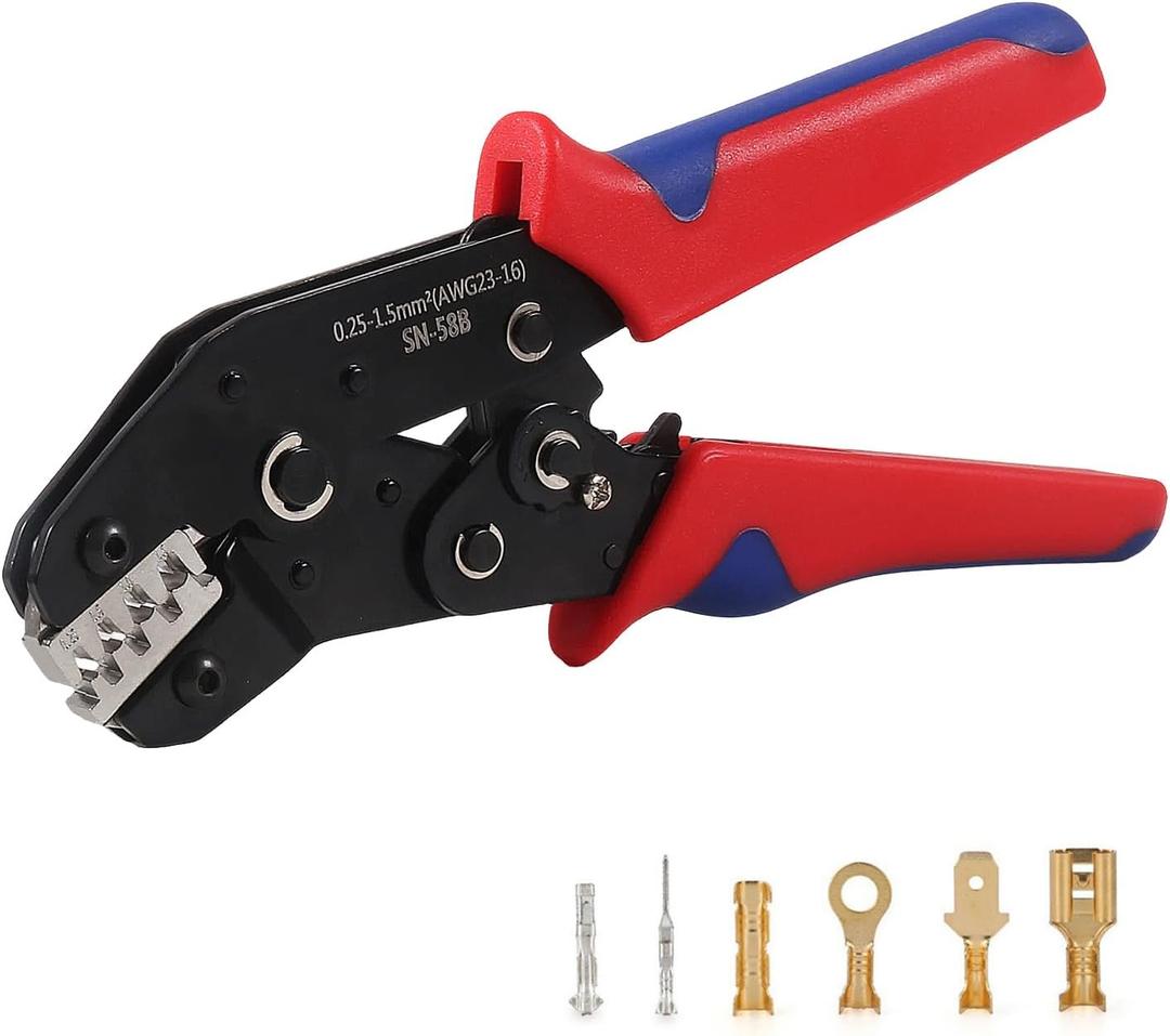 Crimping Tool Ratcheting Wire Crimper Tool for Non-Insulated Open Barrel Terminals 0.25-1.5mm² Crimping Pliers AWG 24-16, SN-58B
