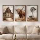 Framed Farmhouse Highland Cow Wall Art for Living Room, Set of 3 20x30 In, 20" W x 30" H x 3Pcs