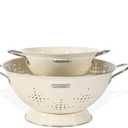 Metal Colander 2 Pack, Strainer Bowel with Handles 2Qt & 6Qt Powder Coated Solid Ring Base Heavey Duty Kitchen Drainer Basket for Pasta Veggies and Fruits,New Home Apartment Essentials (Almond Cream)