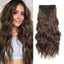 Clip in Hair Extensions, 6 PCS Natural & Soft Hair & Blends Well Hair Extensions, Dark Brown Long Wavy Hairpieces (24inch, 6pcs, Chocolate Brown)