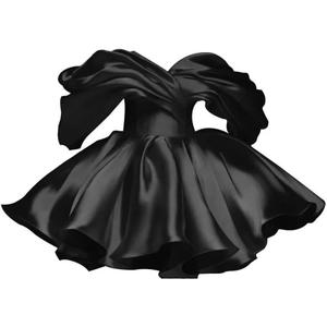 Teens A-line Ruffles Satin Short Party Dress Off Shoulder Short Homecoming Cocktails Dress for Women (Black) 8
