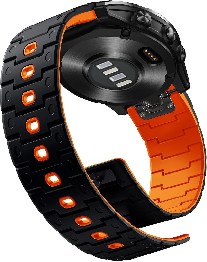 Bandletic Compatible with Garmin Fenix 8 51mm 7X 6X 5X Watch Band - 26mm Quick Fit Magnetic Silicone Strap for Fenix 7X 6X Pro/5X Plus/3/3 HR/Instinct 2X Solar 3 50mm /Enduro/Quatix/Tactix/Epix Pro 2 (Black/Orange)