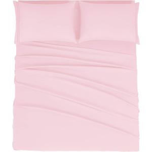 Mejoroom Queen Size Sheet Set - Hotel Luxury 1800 Bedding Sheets & Pillowcases - Deep Pocket Fitted Sheet, Soft, Breathable, Wrinkle & Fade Resistant - 4 Piece (Queen, Blush Pink)