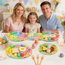 96 Pcs Easter Plates and Napkins Sets, 350GSM Easter Paper Plates, Colorful Spring Disposable Plates Napkins Forks Dinner Plates, Easter Dinnerware Tableware Party Supplies