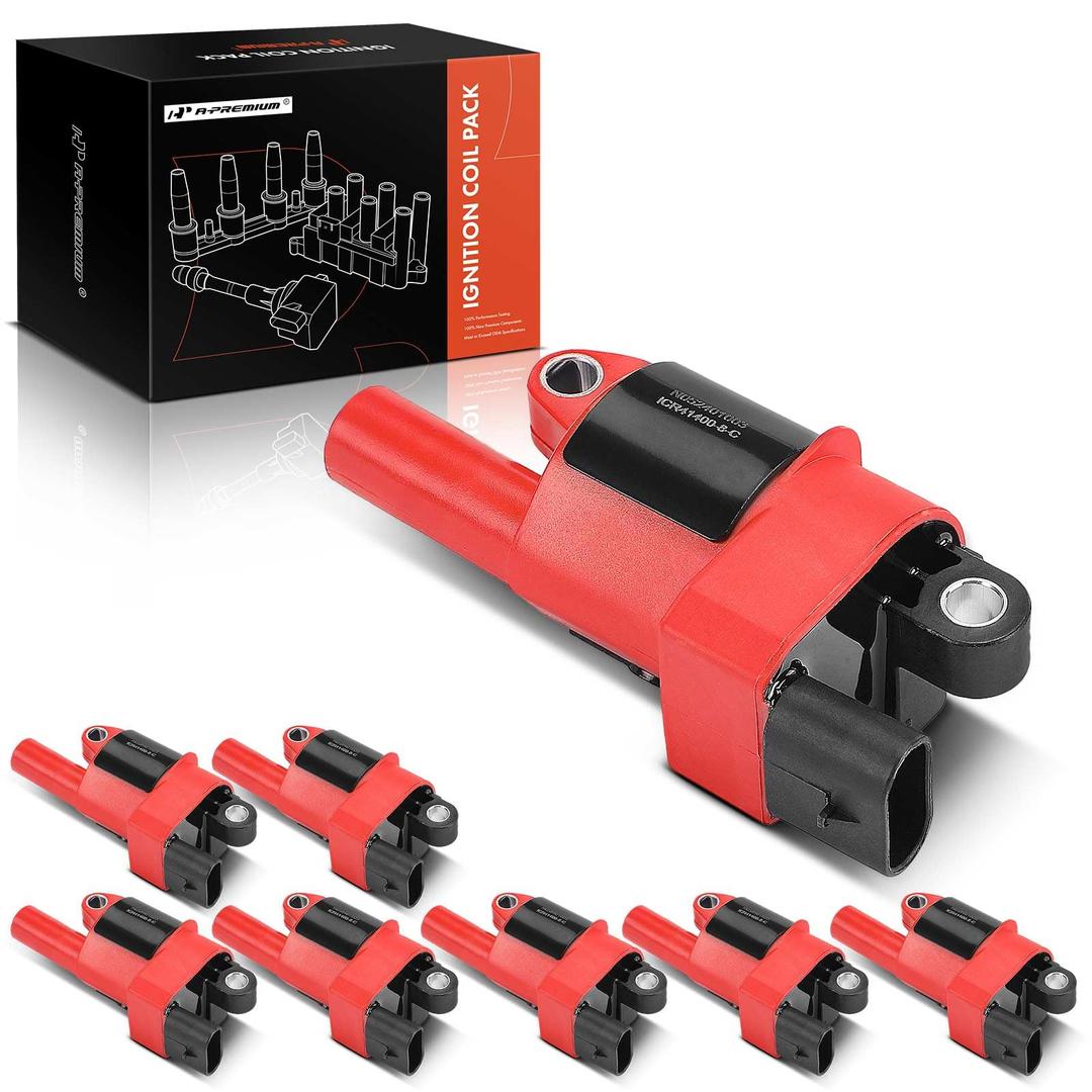 A-Premium Engine Ignition Coil Pack Compatible with Chevy Silverado 1500, Impala, Tahoe, Camaro, Colorado & GMC Sierra 2500 HD, Yukon & Buick LaCrosse & Cadillac Escalade & Isuzu NPR, Red, Set of 8