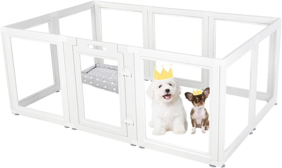 EVERFRONT Clear Acrylic Plastic Dog Playpen - Clear Dog Play Pen - Easy Assemble Acrylic Dog Playpen - Puppy Playpen, Cat Playpen, Small Animal Playpen, Dog Play Pen Indoors (White, 23.6 H, 10PCS)