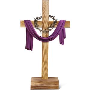 Lineshading 21 Inch Large Wood Cross Unfinished Standing Cross He Is Risen Outdoor Cemetery Decorative Jesus Christ Catholic Crafted Wall for Home Wedding Communion Church Decor