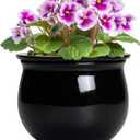 Ceramic African Violet Self Watering Pots, 6 Inch Self Watering Plant Pot with Absorbent Inner Pot, Flower Pots for Indoor Plants, Round Ceramic Planter, Home Decor, Plant Lover Gifts, Black