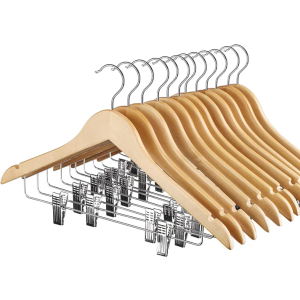 HOUSE DAY High-Grade Wooden Suit Hangers Skirt Hangers with Clips 12 Pack Natural