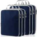 Compression Packing Cubes, 6 Set Packing Cubes for Travel Compression, Lightweight Compressible Package Organizer for Carry On and Suitcases, Navy and Grey