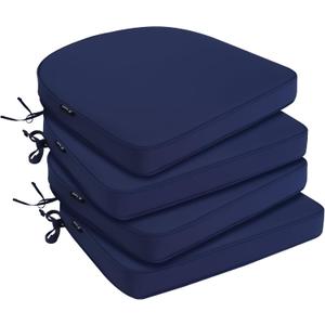 Outdoor Chair Cushions 17"x16"x2" Set of 2 Waterproof Seat Cushion for Patio Furniture with 3-Year Fade Resistant Removable Cover Attach Straps Hidden Zipper Round Corner for Yard Garden (Navy Blue)