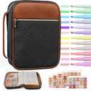 Quilted Vegan Leather Bible Cover, Color-Blocked Bible Cover Case for Women, Bible Carrying Case with Handle, Bible Study Supplies & Christian Gift for Women (Black & Brown, TS/S)