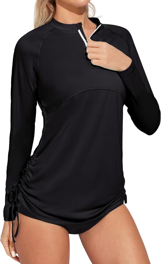 Heathyoga Rash Guard for Women UPF 50+ UV Sun Protection Swim Shirt for Woman Long Sleeve Swimsuits Bathing Suit Tops (X-Large, Black)