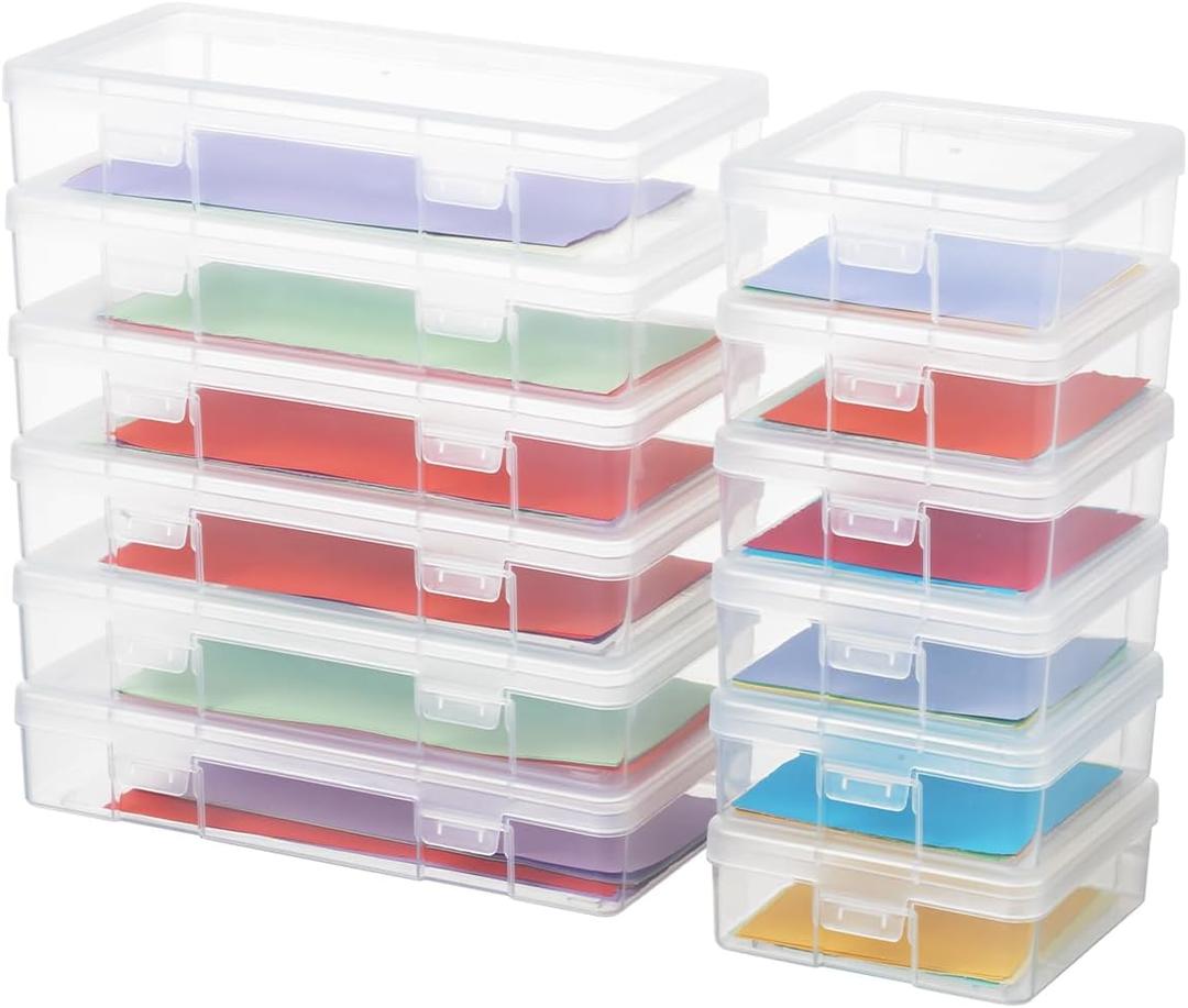 novelinks Plastic Clear Storage Containers for Organizing, Craft Storage Organizers and Stackable Storage Bins with Lids for Pencil Box, Bead, Cookie Cutter, Board Game (6 Pack Small + 6 Pack Medium)