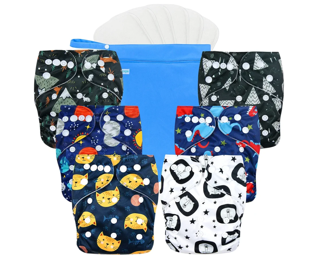 wegreeco Cloth Diapers 4 Pack, Washable Cloth Diapers for Babies, One Size Adjustable Reusable (Dinosaur)