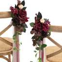 Ling's moment 2 Wedding Artificial Aisle Pew Flowers Chair Decorations Arrangements with Chiffon Ribbons Bordeaux Red for Ceremony Reception Chair Back Floral Decor Reception Church Party Outdoor,Bordeaux Red