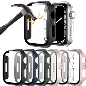 6 Pack Hard PC Case with Tempered Glass Screen Protector for Apple Watch 40mm SE 3/SE(2nd Gen) Series 6/SE/5/4,Rontion Ultra-Thin Scratch Resistant Protective Bumper Cover for iWatch 40mm Accessories (Black+Blue+Green+Starlight+Clear+Rose Gold)