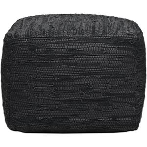 Wesley Black Leather Woven Pouf, 20"x20"x14"