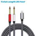 Lightning to Dual 6.35mm 1/4" TS Mono Stereo Y-Cable Splitter Lightning to Dual 1/4 inch Audio Cable Compatible for iPhone14/13/12/11/X/8/7/iPad,Amplifier, Speaker, Headphone, Mixing Console 20Feet (20FT)