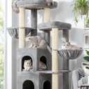 Globlazer Cat Tree Tower for Indoor Cats, Sturdy Adult Cat Tree House for Large Adult Cats with 2 Platform, 6 Cat Scratching Post, 2 Cat Caves, Dangling Toys, S63, 63 inch, Light Grey