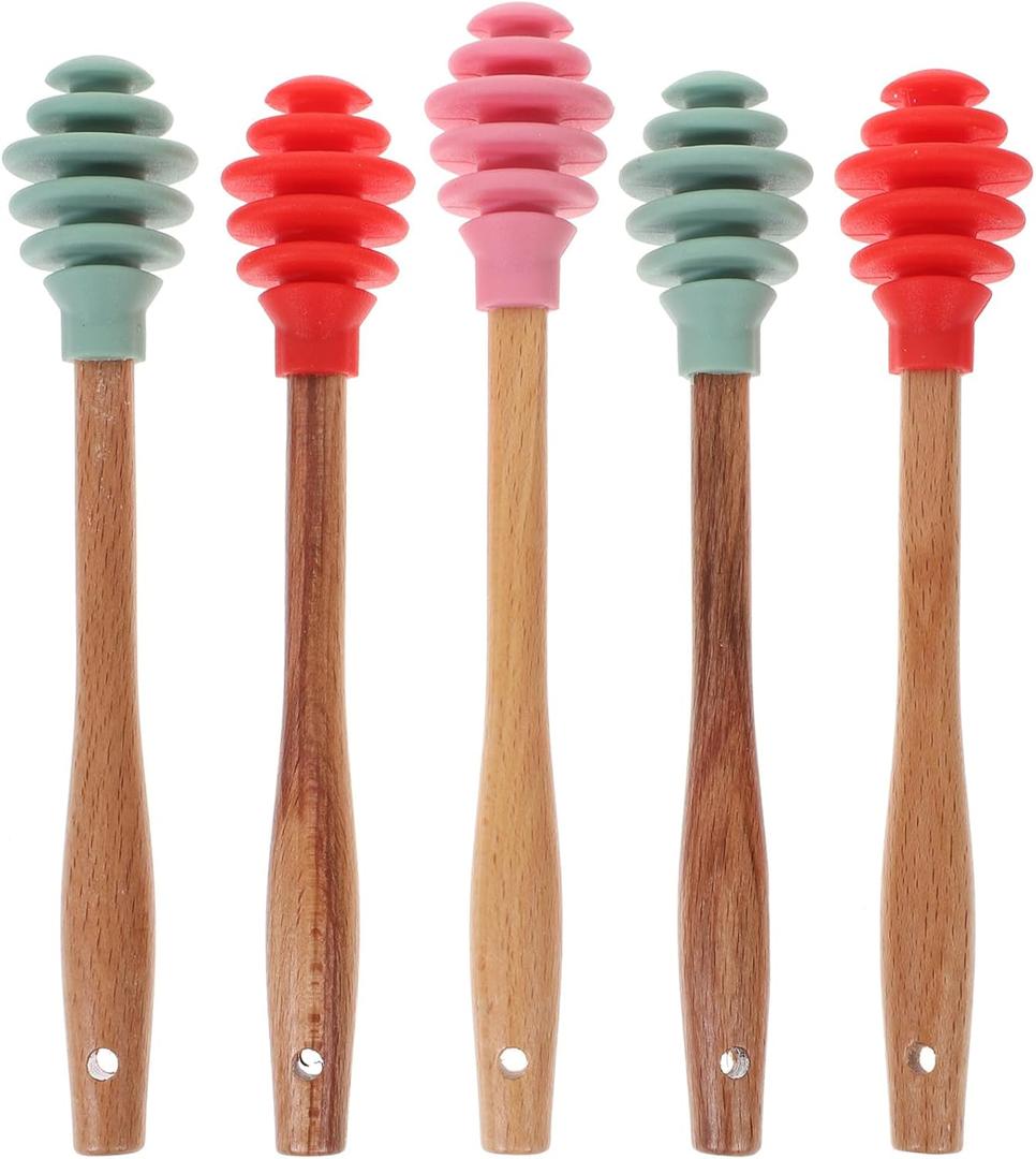2 x Cabilock Silicone Honey Dipper Sticks 5-Pack 6.49 Inch Non-Stick Honey Stirring Rods for Kitchen Syrup Molasses Party Favors and Viscous Sauces