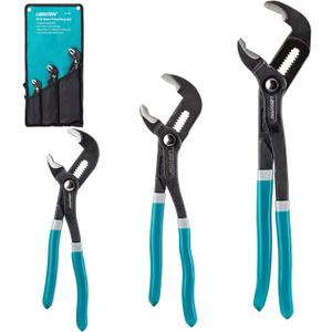 Libraton CR-V Steel Plumbing Pliers Set - Groove Joint & V-Jaw Tongue & Groove Pliers, Pipe Grips, Ratcheting Push Button Adjustment, 3PCS