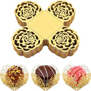 50pcs Gold Square Truffle Wrappers Gold Cupcake Liners Muffin Liners Paper Candy Cups 3.33x3.33 Inch Truffle Cups Mini Dessert Cups