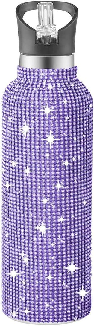 Diamond Water Bottle Bling Rhinestone Stainless Steel Thermal Bottle Refillable Insulated Glitter Water for Women Girls Gifts, Tumblers 1000ml32oz,Purple